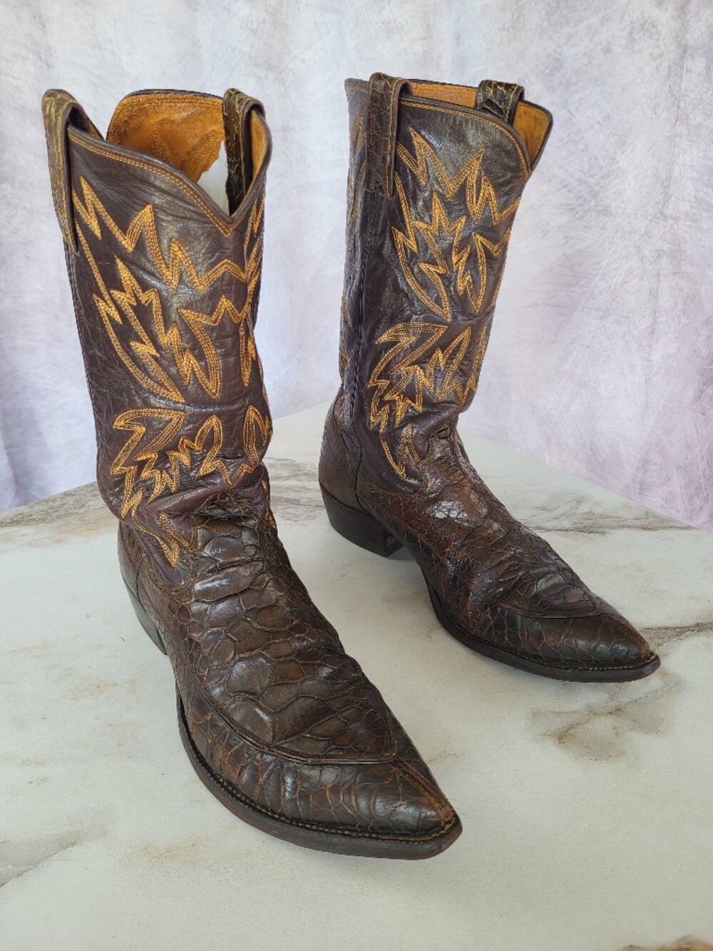 Vintage Pre-Ban Justin Turtle Western Cowboy Boots Brown